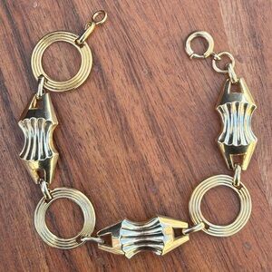 Vintage 12K Gold Filled Art Deco Geometric Link Bracelet Mid Century